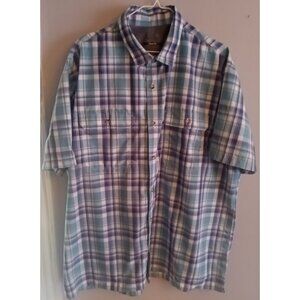 Mens Croft & Barrow XXL Blue Plaid Quick Dry Button Up Short Sleeve Shirt